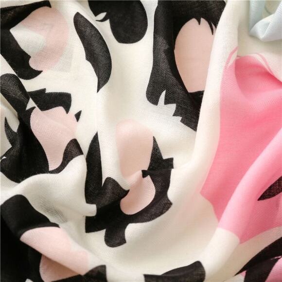 NEW Boho Floral Tasseled Rectangle Soft Chic Scarf Large Pink White Black - Picture 11 of 15